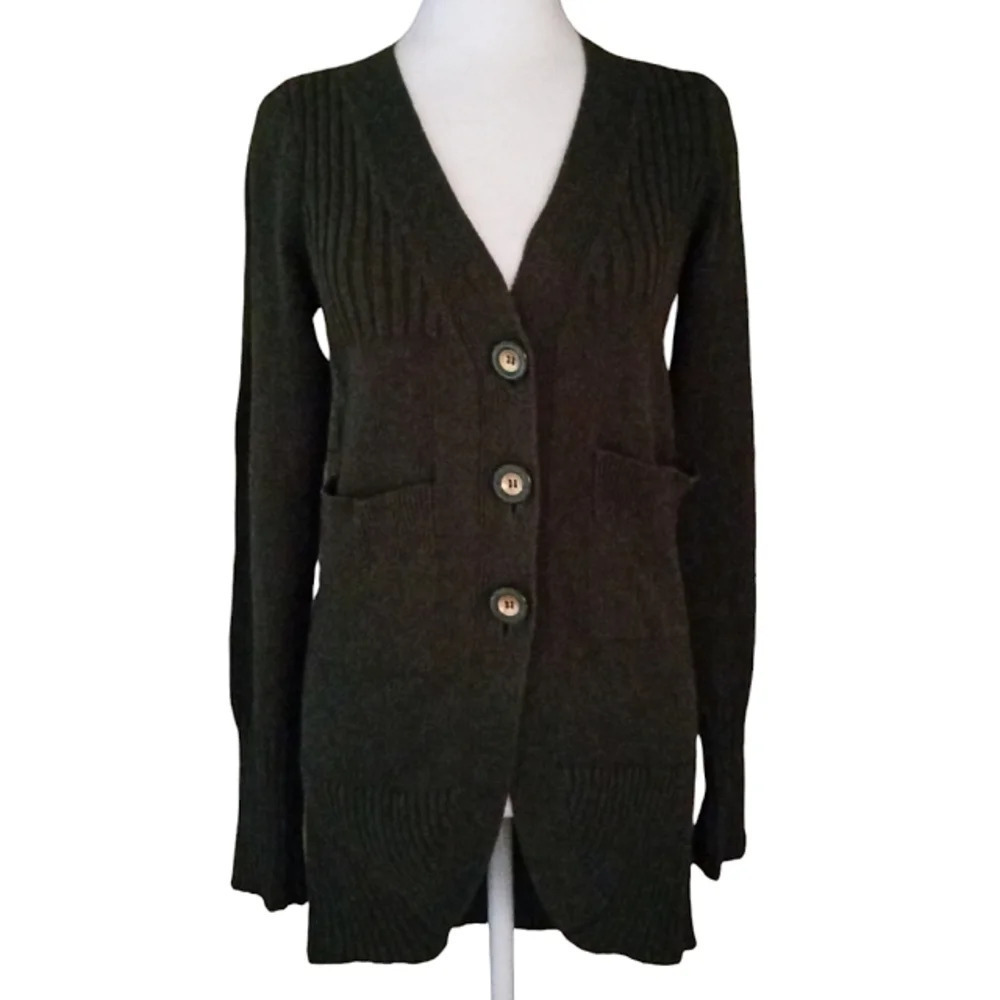 Anthropologie Leifstdottir Olive Green Cotton Cashmere Blend Cardigan Size XS